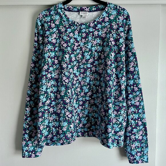 J. Crew Floral French Terry Sweatshirt Size L Blue Green NWOT - Picture 3 of 14